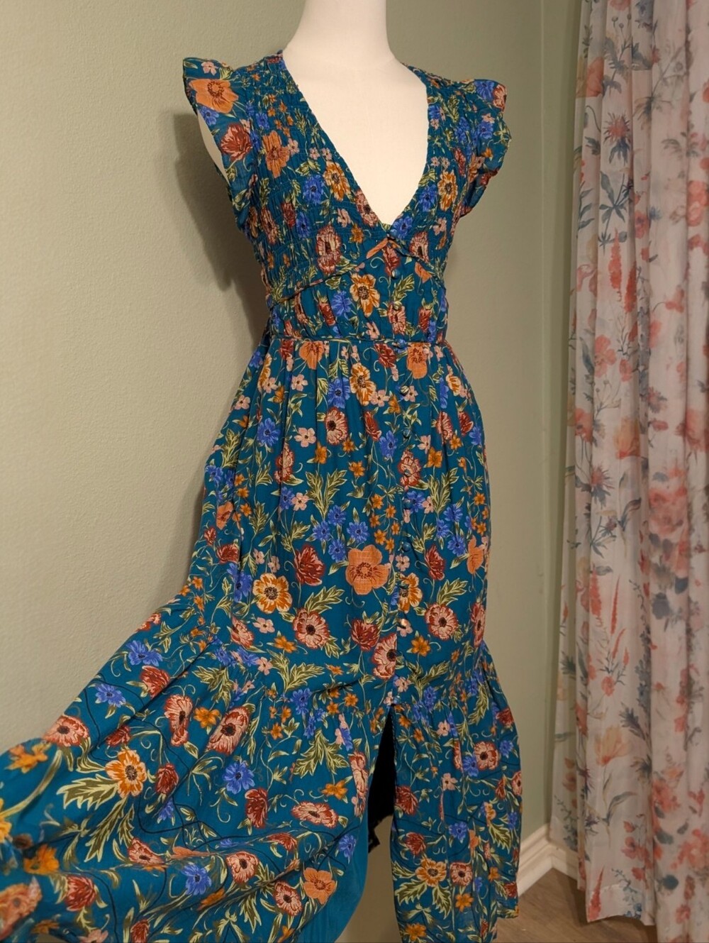 Anthropologie Peregrine Floral Midi Dress Medium Petite Pockets - Picture 6 of 16